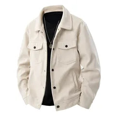 Herren-Freizeitjacke aus Cord – lockere Passform (Loose Fit), für Frühling/Herbst, Mode-Arbeitsjacke, Retro-Kragen, amerikanischer Stil, Verschluss mit einem Knopf