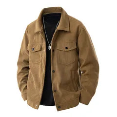 Herren-Freizeitjacke aus Cord – lockere Passform (Loose Fit), für Frühling/Herbst, Mode-Arbeitsjacke, Retro-Kragen, amerikanischer Stil, Verschluss mit einem Knopf