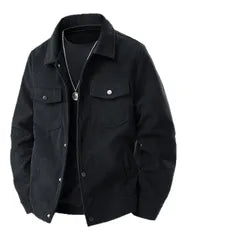 Herren-Freizeitjacke aus Cord – lockere Passform (Loose Fit), für Frühling/Herbst, Mode-Arbeitsjacke, Retro-Kragen, amerikanischer Stil, Verschluss mit einem Knopf