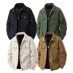 Herren-Freizeitjacke aus Cord – lockere Passform (Loose Fit), für Frühling/Herbst, Mode-Arbeitsjacke, Retro-Kragen, amerikanischer Stil, Verschluss mit einem Knopf