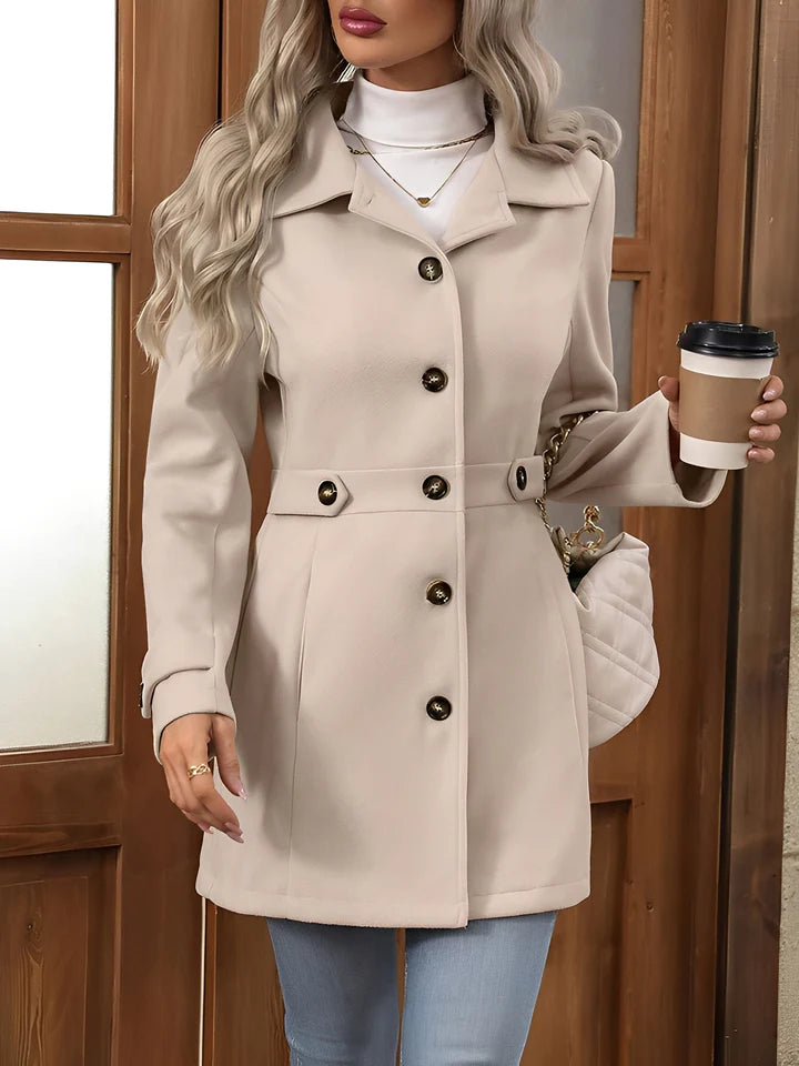 Damen-Jacke mit Revers, langen Ärmeln, Knopfleiste – einfarbig